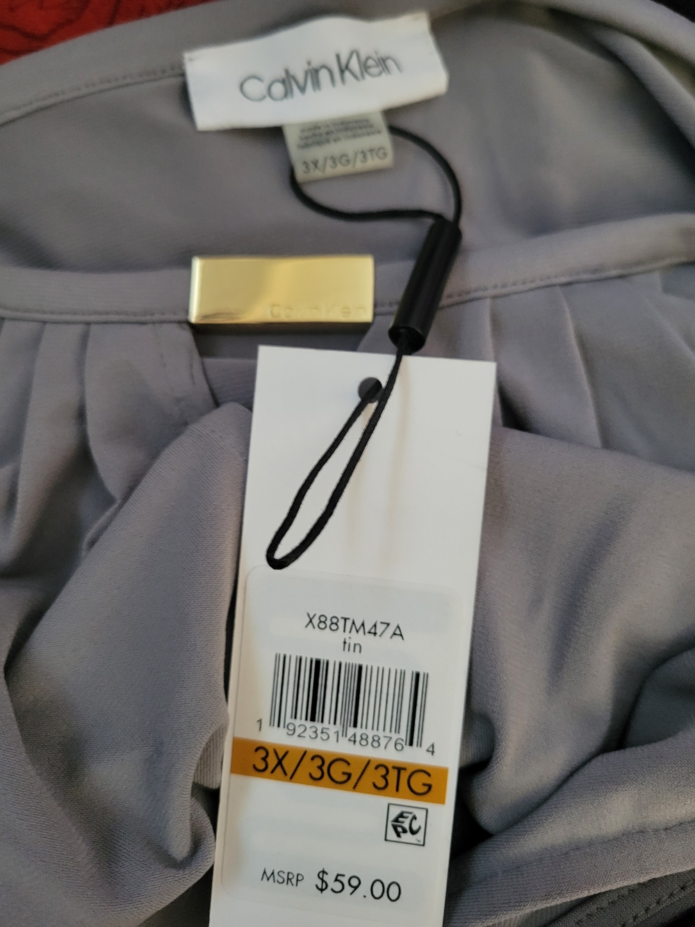 Calvin Klein Sleeveless Pleat-Front Tank Top in Light Gray - Picture 4 of 4